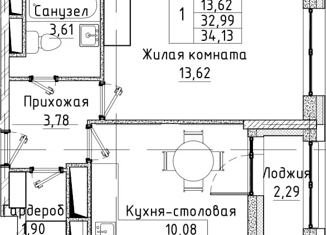 1-комнатная квартира на продажу, 33.1 м2, Санкт-Петербург, Планерная улица, 91к1, муниципальный округ Юнтолово