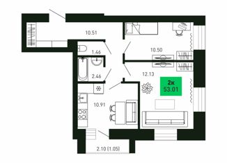 Продажа 2-ком. квартиры, 53.01 м2, Федяковское сельское поселение, Ботаническая улица, 1