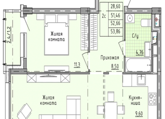 Продается двухкомнатная квартира, 53.9 м2, деревня Голубое, Трёхсвятская улица, 6, ЖК Первый Зеленоградский