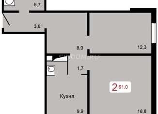 2-комнатная квартира на продажу, 61 м2, Красноярск, Судостроительная улица, 31Е, Свердловский район