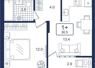 Продам 1-комнатную квартиру, 36.6 м2, деревня Дударева, Тюменская улица, 1к1, ЖК Андерсен Парк