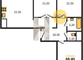 Трехкомнатная квартира на продажу, 68.4 м2, Ростов-на-Дону, ЖК Западная Резиденция, переулок Чаленко, 17/2