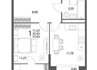 Продаю квартиру студию, 37.63 м2, Берёзовский