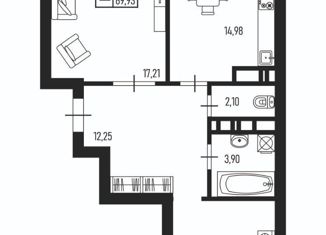 2-ком. квартира на продажу, 69.93 м2, Краснодар, Стахановская улица, 1/5к4, микрорайон Авиагородок