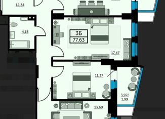 Продажа 3-ком. квартиры, 78 м2, Ростов-на-Дону, улица Ларина, 45с7, ЖК Сердце Ростова 2