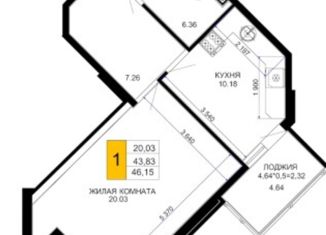 1-комнатная квартира на продажу, 56.18 м2, Краснодар, улица Ветеранов, 85, микрорайон 2-я Площадка