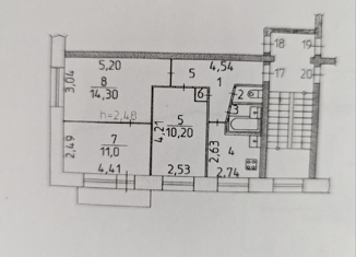 Продам 3-ком. квартиру, 52.7 м2, рабочий посёлок Лямино, Молодёжная улица, 1