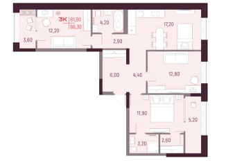 Продам трехкомнатную квартиру, 81.9 м2, Екатеринбург, Академический район