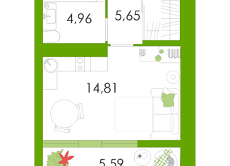 Квартира на продажу студия, 31.01 м2, село Осиновая Гора, улица Аркадия Шипунова, 14, ЖК Суворовский
