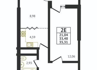 1-комнатная квартира на продажу, 35.31 м2, Краснодар, Российская улица, 267, Музыкальный микрорайон