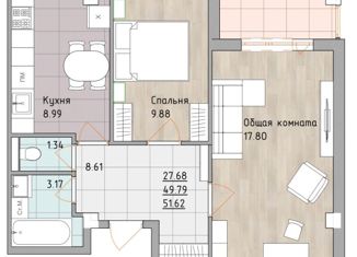 Продается 2-ком. квартира, 52 м2, Якутск, микрорайон Борисовка-3, 2Г