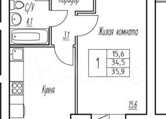 1-комнатная квартира на продажу, 33.4 м2, поселок городского типа Стройкерамика, улица Анетты Басс, 2с6