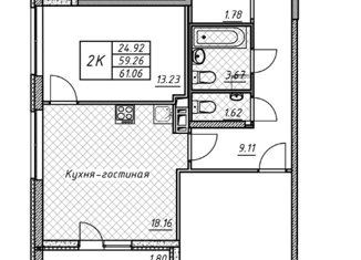 Продажа двухкомнатной квартиры, 61.06 м2, Санкт-Петербург