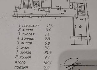 3-ком. квартира на продажу, 68.4 м2, Краснодар, улица Рылеева, 354, улица Рылеева