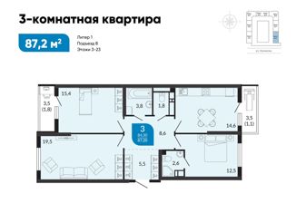 Продается 3-комнатная квартира, 87.2 м2, Новороссийск, улица Куникова, 55к1