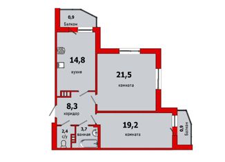 2-ком. квартира на продажу, 69.9 м2, городской посёлок Дубровка, Школьная улица, 1Б
