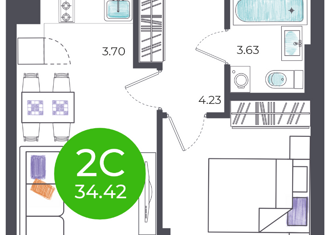 Продается двухкомнатная квартира, 34.42 м2, Новосибирск, 1-я Чулымская улица, 15, 1-я Чулымская улица