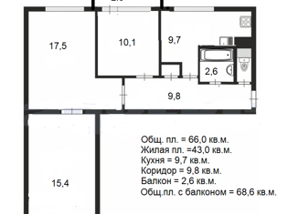 Продаю 3-ком. квартиру, 66 м2, Санкт-Петербург, Искровский проспект, 9, метро Проспект Большевиков