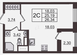 Продаю квартиру студию, 26.3 м2, Санкт-Петербург, Тосина улица, 6, метро Волковская