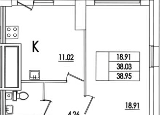 Продается 1-комнатная квартира, 38.95 м2, Санкт-Петербург, улица Кустодиева, 7к1, метро Проспект Просвещения