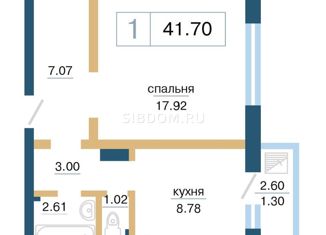 Продам однокомнатную квартиру, 41.7 м2, Красноярск, Ольховая улица, 6, ЖК Нанжуль-Солнечный