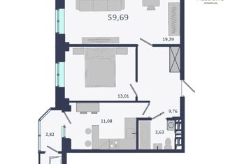 Продается 2-ком. квартира, 59.7 м2, Екатеринбург, Ботаническая улица, с2, ЖК Аллегро