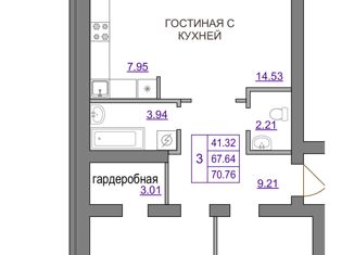 Продажа 3-комнатной квартиры, 71 м2, деревня Борисовичи, Завеличенская улица, 6, ЖК Балтийская Жемчужина