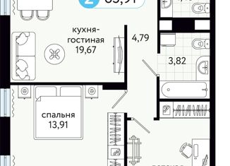 Продаю 2-ком. квартиру, 65.91 м2, деревня Дударева, улица Сергея Джанбровского, 17к1