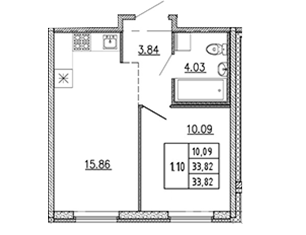 Продажа однокомнатной квартиры, 33.82 м2, поселок Бугры, Тихая улица, 1, ЖК Новые Горизонты