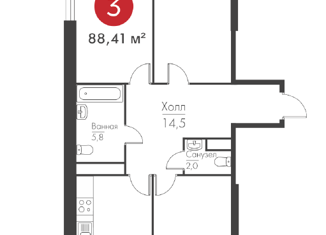 Продается трехкомнатная квартира, 88.5 м2, Самара, проспект Масленникова, 14А, метро Российская