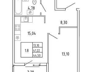 Продам 1-комнатную квартиру, 41.1 м2, деревня Новосаратовка, улица Первых, 4к3