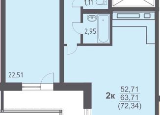 Продажа 2-комнатной квартиры, 72 м2, Челябинск, улица Братьев Кашириных, стр46, жилой район Академ Риверсайд