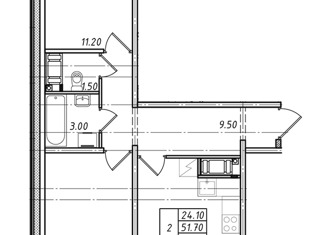 2-ком. квартира на продажу, 51.7 м2, посёлок Ковалёво, посёлок Ковалёво, 77