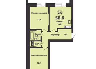 2-комнатная квартира на продажу, 58.6 м2, посёлок Садовый, микрорайон Приозёрный, 715