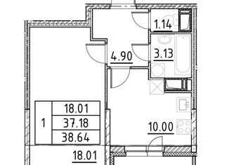 Продам 1-комнатную квартиру, 38.8 м2, Санкт-Петербург, Комендантский проспект, 61, ЖК Йога