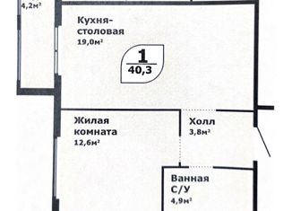 1-ком. квартира на продажу, 40.3 м2, посёлок Терема, улица Ломоносова, 22