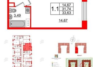 Продается однокомнатная квартира, 31.74 м2, Санкт-Петербург, Манчестерская улица, 3, ЖК Светлана Парк