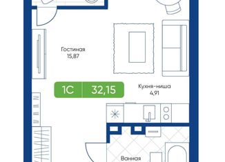 Продается 1-ком. квартира, 32.15 м2, Новосибирск, метро Золотая Нива