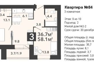Продам 3-комнатную квартиру, 58.1 м2, Пенза, жилой комплекс Новелла, с6, район Заводской