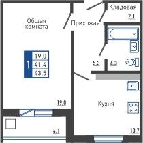 Однокомнатная квартира на продажу, 43.6 м2, Орловская область, Прожекторная улица, 2