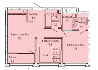 Продажа 2-ком. квартиры, 61.1 м2, Екатеринбург, проспект Космонавтов, метро Проспект Космонавтов