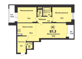 Продаю трехкомнатную квартиру, 81.3 м2, Новосибирская область, микрорайон Приозёрный, 715