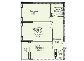 Продажа 2-комнатной квартиры, 64.8 м2, Тольятти, Ленинградская улица, 68Б, ЖК Поле Чудес