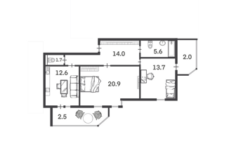 Продажа 2-комнатной квартиры, 70 м2, Красноярск, Фруктовая улица, 6, Октябрьский район