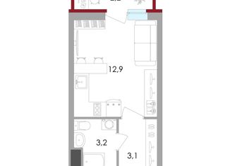 Квартира на продажу студия, 21.4 м2, Тверь, ЖК Южный, улица С.Я. Лемешева, 10