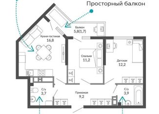 Продаю 2-ком. квартиру, 59 м2, Новороссийск, ЖК Клевер