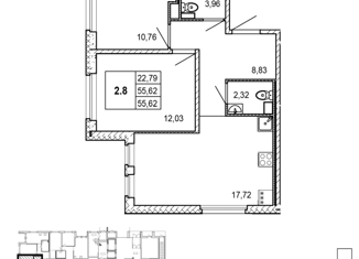 Продажа 2-ком. квартиры, 55.62 м2, Мурино, улица Шоссе в Лаврики, 51