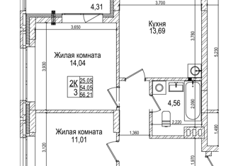 2-комнатная квартира на продажу, 56.2 м2, Новосибирск, Фабричная улица, 65, метро Площадь Гарина-Михайловского