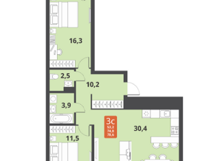 Продается трехкомнатная квартира, 78.6 м2, Новосибирск, Тайгинская улица, 39, Калининский район