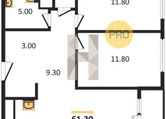 Продажа 2-комнатной квартиры, 61.3 м2, Екатеринбург, улица Бакинских Комиссаров, 89/3, ЖК Парк Победы